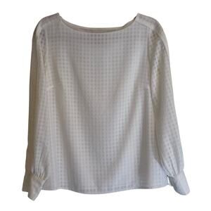 Banana Republic Women’s White Sheer Blouse Small | Checkered Long Sleeve Career